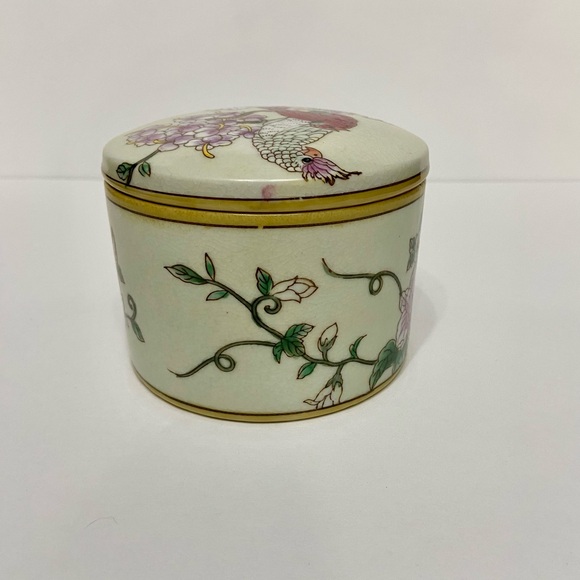 VTG Powder Trinket Jar Box With 2 Birds & Beautifully Colored Crackle Glaze - Picture 7 of 13